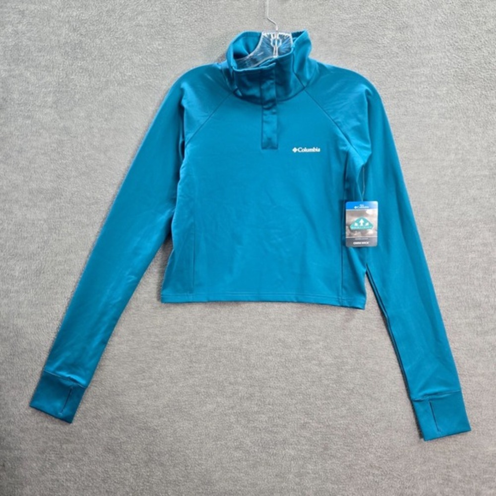 Columbia Women Activewear Top Large Blue Sculpt Training Crop Shirt NWT
